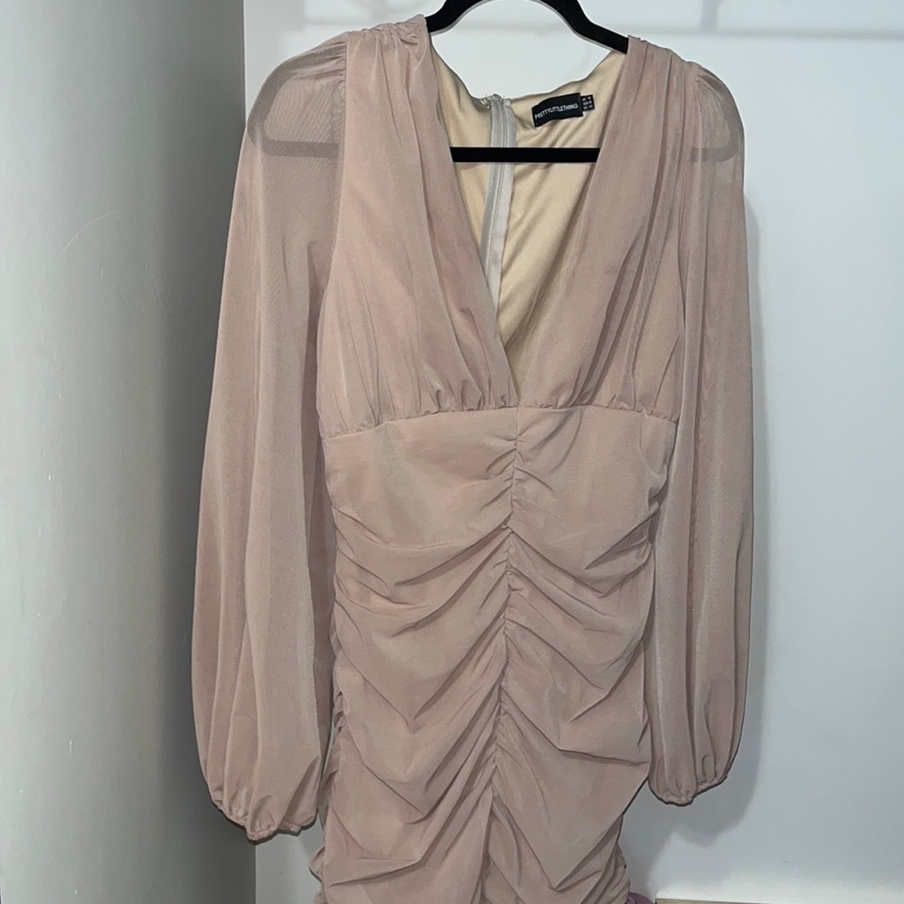 PLT balloon sleeve deep V cut dress